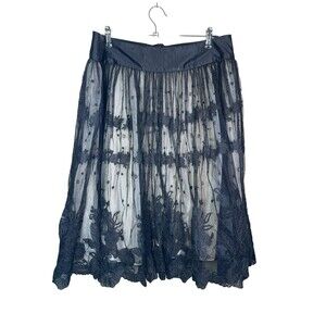Tara Jarmon Lace Embroidered Circle Skirt Sheer Size 10 Midi Layered Full Skirt